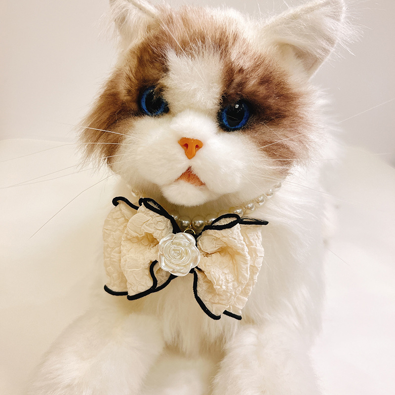 Designer Harness French Bow Pet Collar, High-end Cat Pearl Necklace Accessory, Little Dog Neck Collar and Necklace