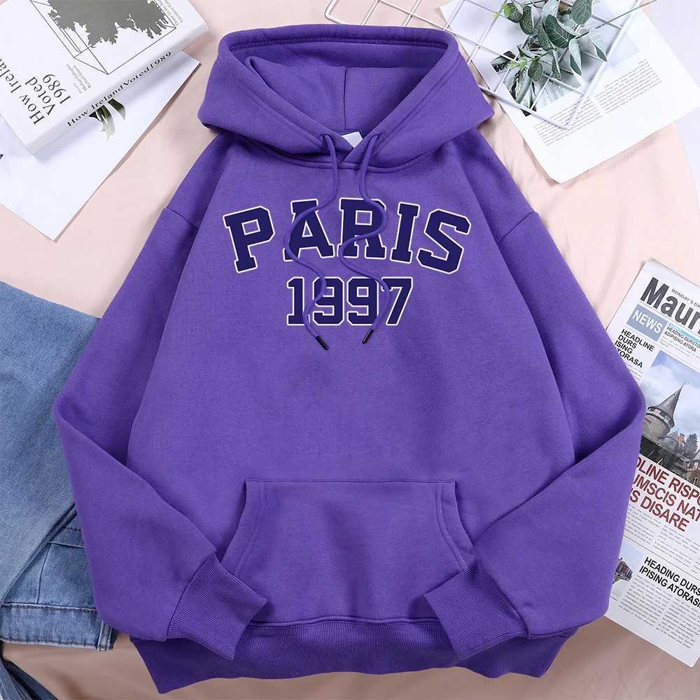 Paris 1997 Street City Letter Print Hoodies Women Warm Fleece Daily Pullovers Fashion Casual Hooded Basic All Match Sweatshirt Z250719