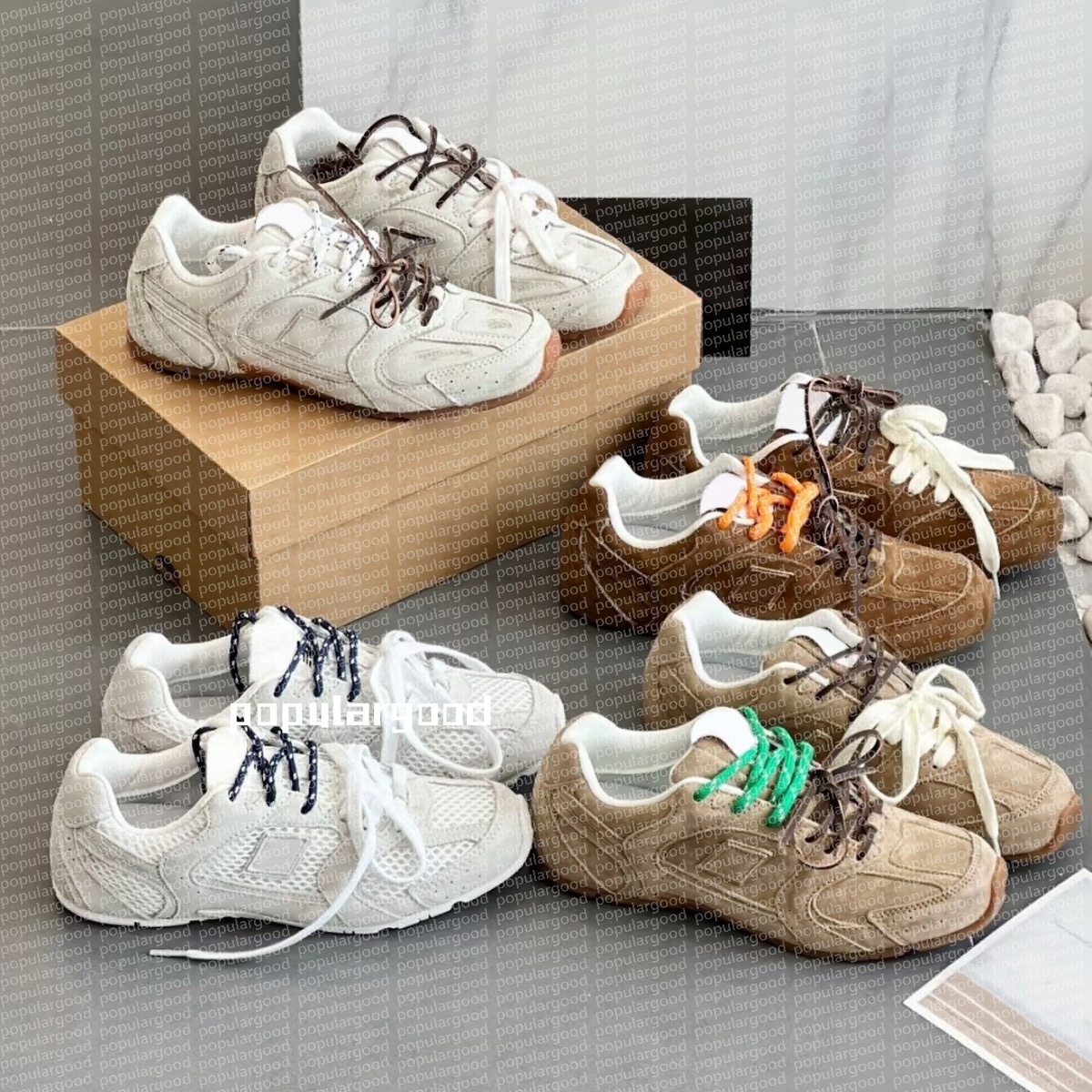 2025 Designer Casual Shoes Women Men Suede Lace Up Sneakers Classic White Mesh Shoe size Soft Comfortable Running Shoes