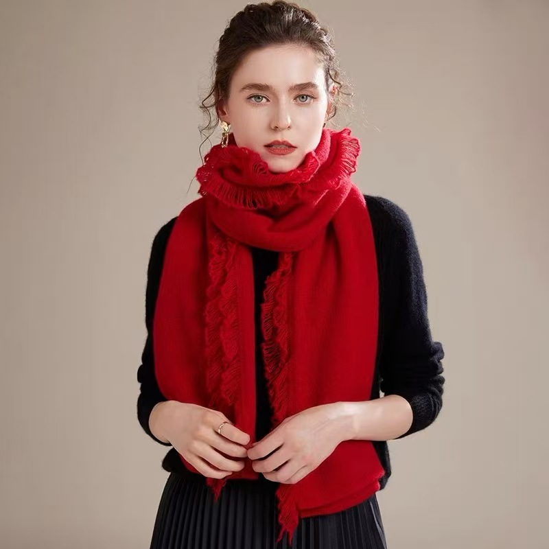 K1399 High-end fine wool scarf autumn and winter new tassel scarf shawl dual-purpose lazy style warm neck scarf for women