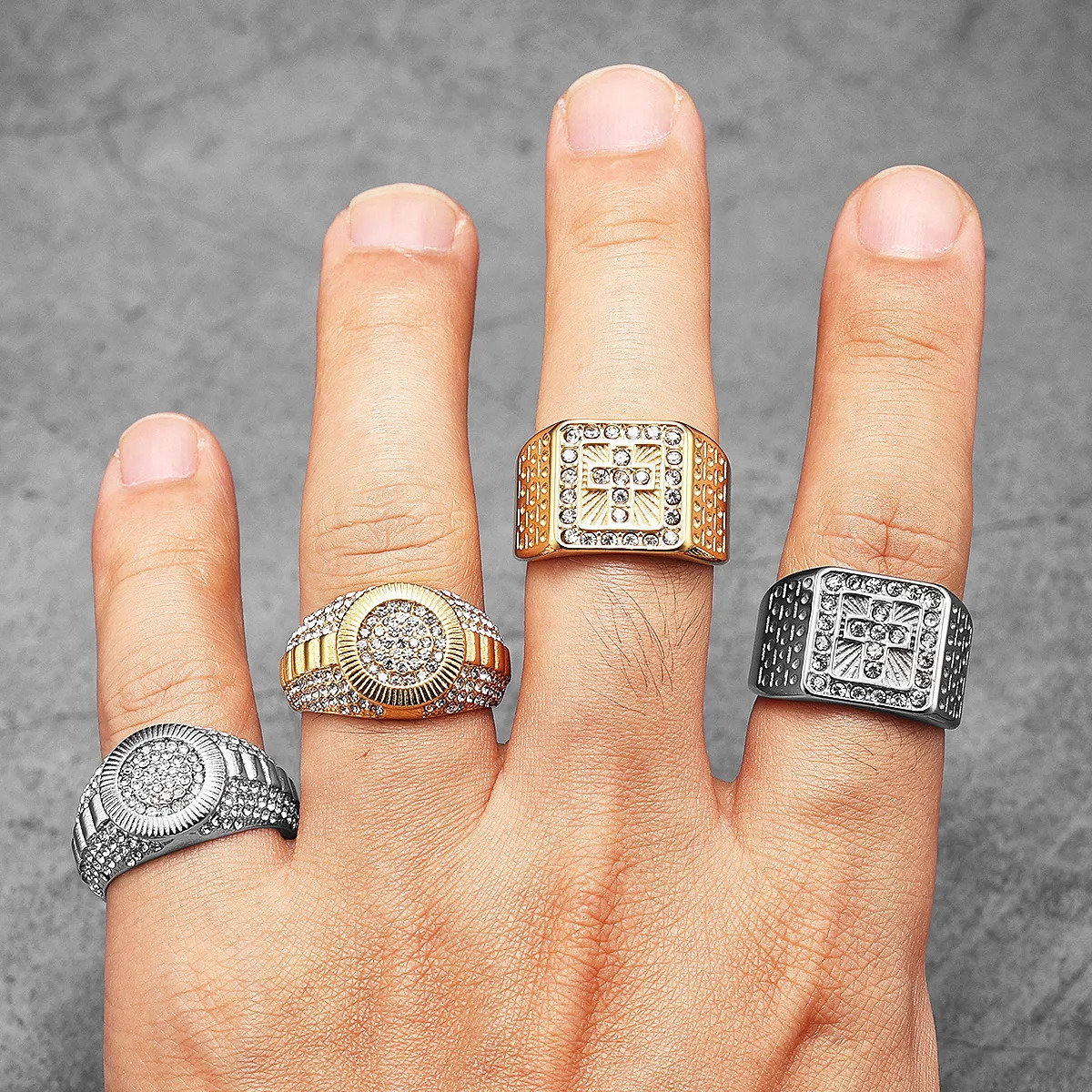 Gemstone Hip Hop Cross Men Rings Stainless Steel Women Couple Jewelry Punk In Rock Fashion Accessories Gift Wholesale 250717