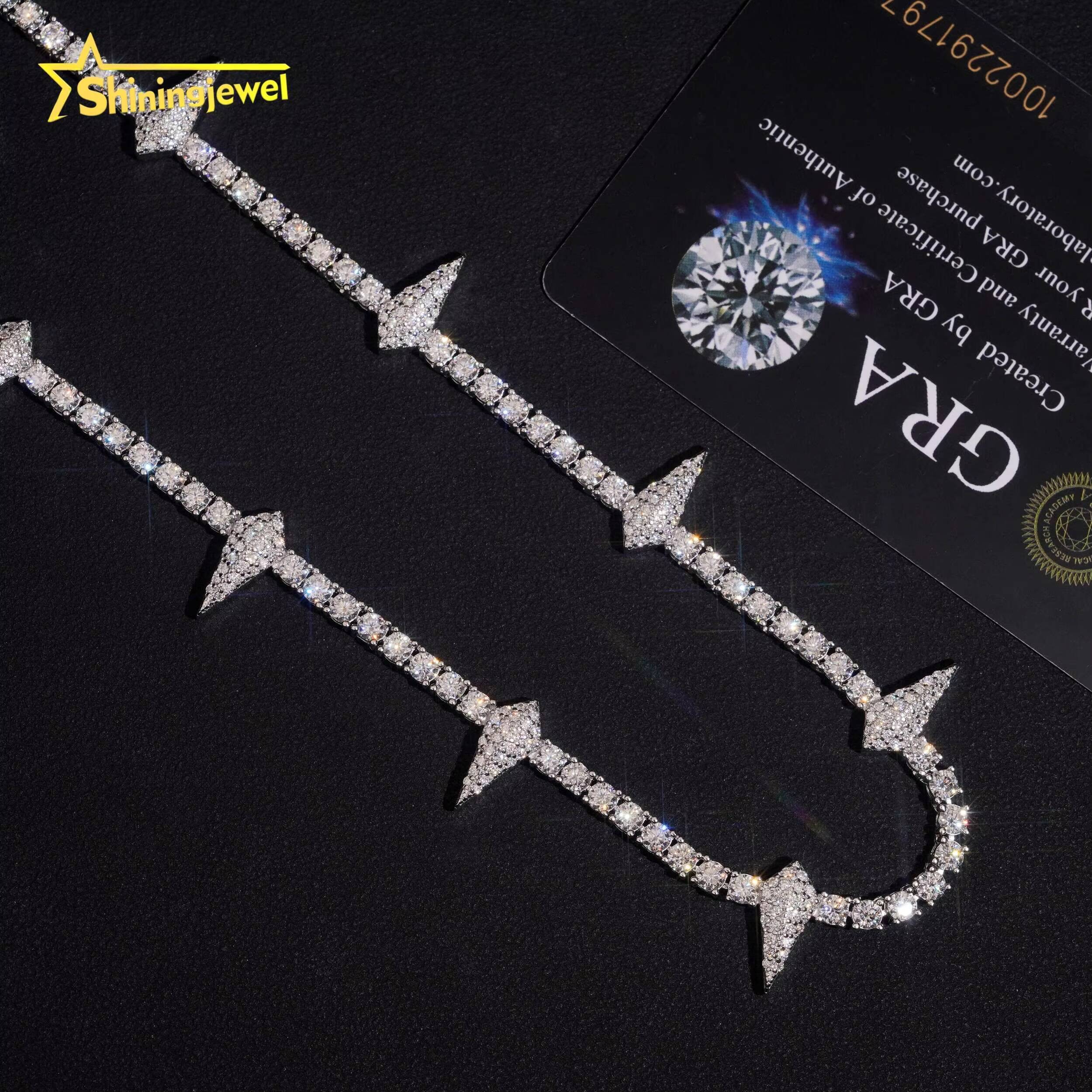 Iced Out Hip Hop Jewelry 3MM Pointed Tennis Chain 925 Silver VVS Moissanite Diamond Tennis Necklace Pass Diamond Tester