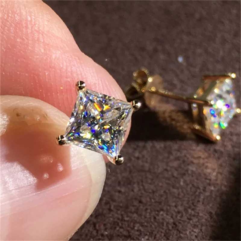 4/5/6/7/8MM Square Stud Earrings for Women Men Silver Gold Color Princess Cut Zircon Ear Bone Studs Daily Party Jewelry XJ250718