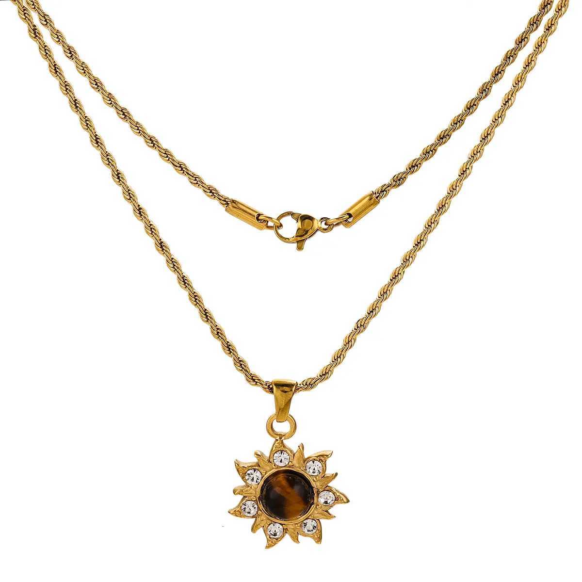 1 PCS Stainless Steel Brown Tiger Eye Stone Pendant Necklace for Women Men Vintage Fine Sweater Chain Jewelry Accessories 2024 W250718