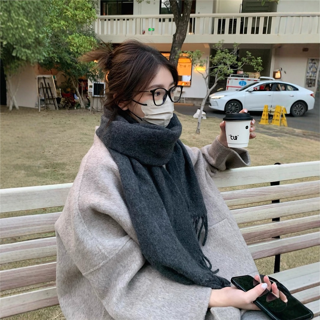 K1406 Wool all-match scarf for women autumn and winter 2024 new Korean style solid color thick warm windproof cold-proof neck scarf trend
