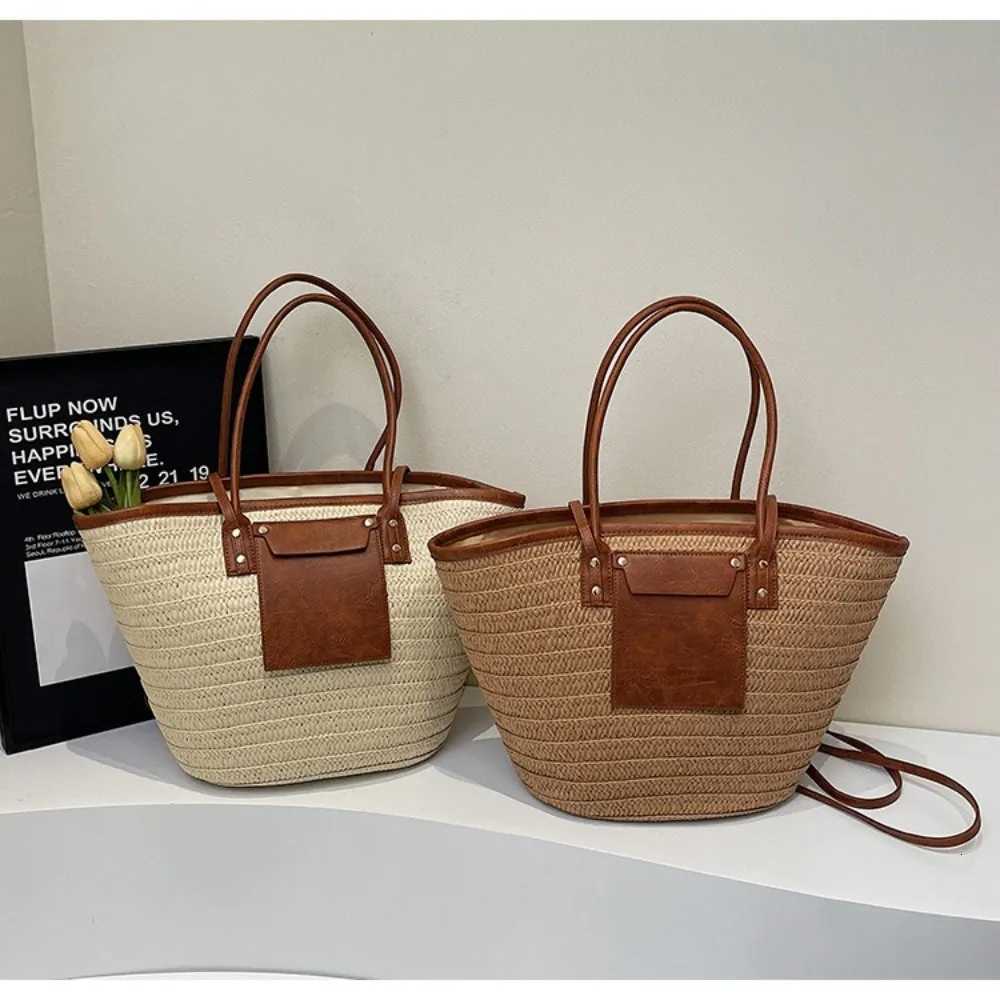 Vintage Style Str Baskets Bag Handmade Woven Rattan Material Woven Shoulder Bag Bohemian Design Raffia Circle Beach Bag Y250719