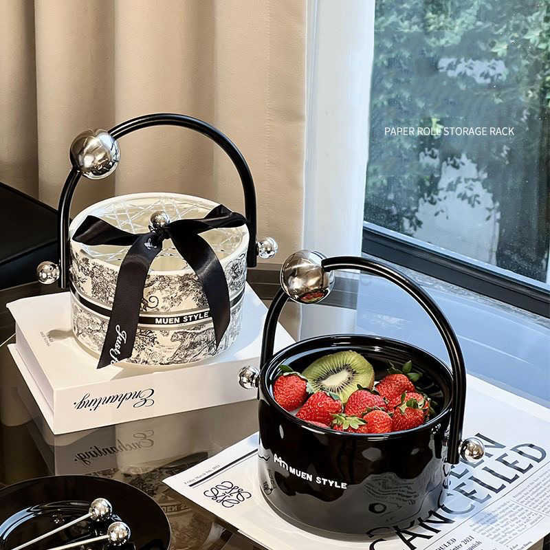 Light luxury French retro portable fruit plate living room tea table food plate candy storage plate ceramics M250719