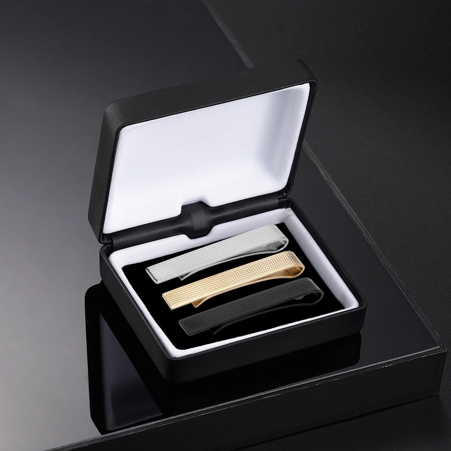 Simple Tie Clip Set Pin 55cm Wed Mens Minimalist Clips And Cufflinks Necktie Metal Pins Groomsmen Gifts With Box 250715