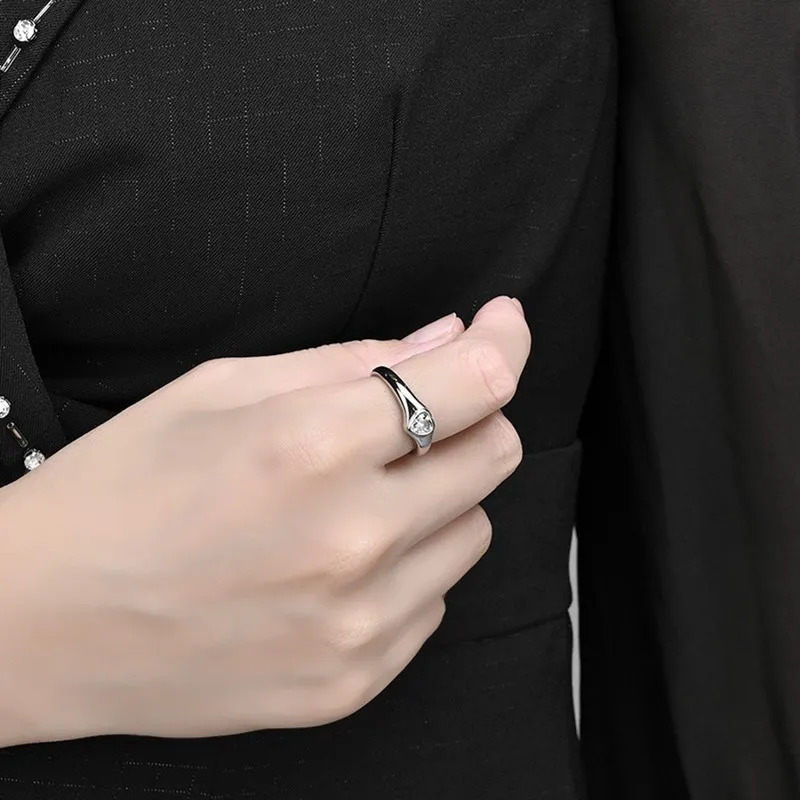 Stainless Steel Heart CZ Solitaire Ring Wedding Band for Women Girl Size 5-10 250715