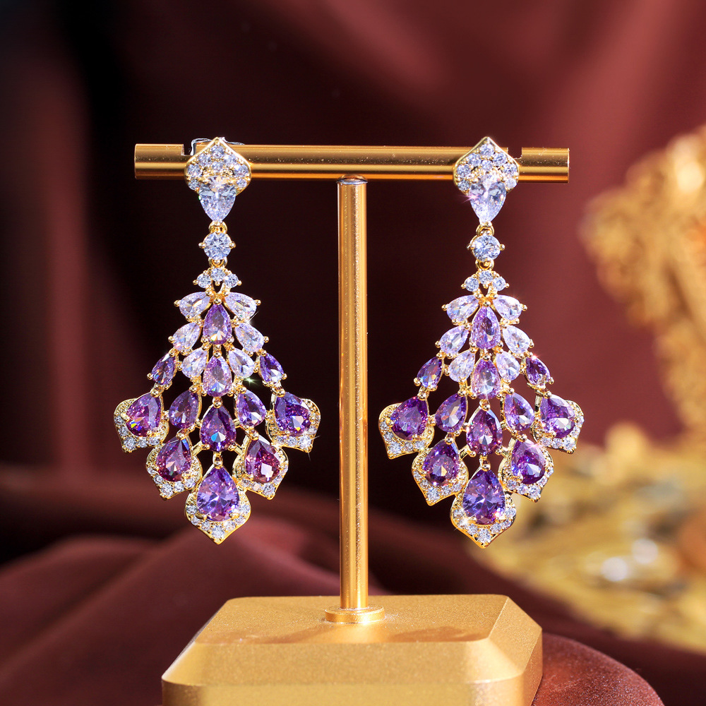2025 Choucong Brand Dangle Earrings Vintage Jewelry 18K Gold Fill Water Drop Amethyst Cubic Zircon CZ Diamond Party Eternity Women Weddng Earring For 