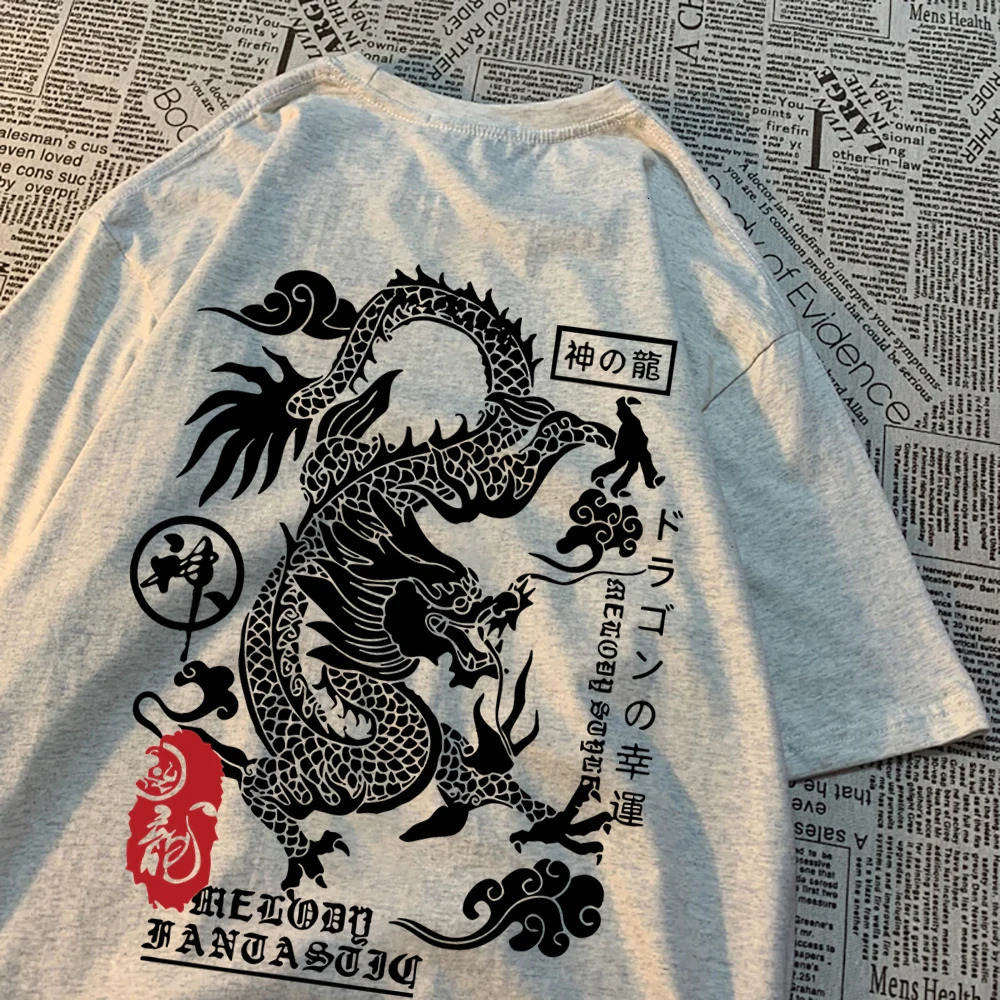 The Harajuku Dragon Funny Pattern T Shirts Men Hip Hop Tee Clothes Cotton Couple Summer Shirt Loose 250716