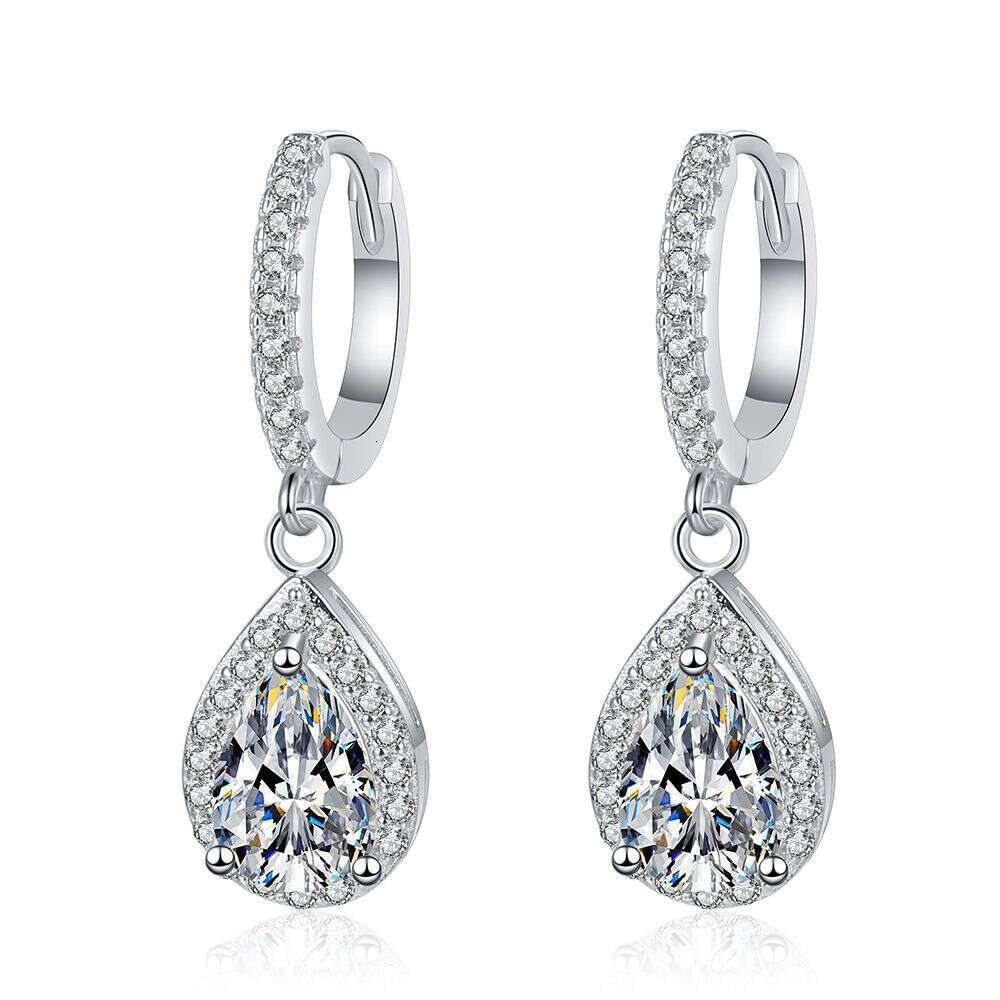 S Pure Sier Plated Classic Water Drop Pear-Shaped One Carat Moissanite Earrings 9a8