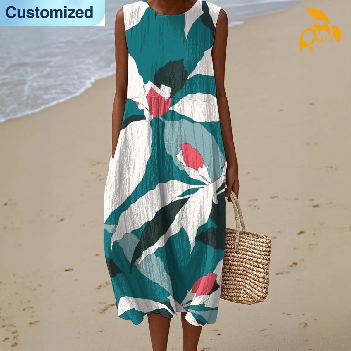 free shipping designer of customized soft comfortable full-body printed sleeveless women's dress with exquisite patterns from US