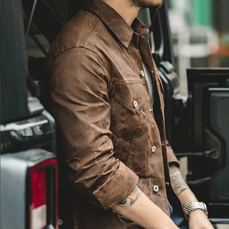 Maden Retro Heavyweight Canvas Oil Waxed Jacket Cotton Waterproof Hunting Coat Male Spring Khaki Casual Work Safari Style Jacket 250716