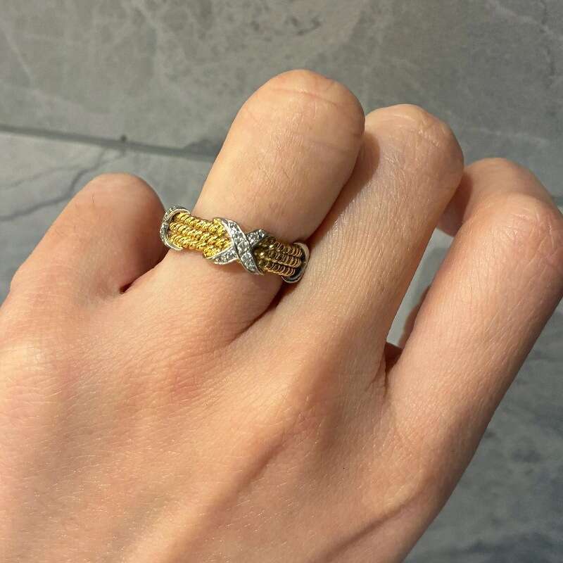 Light Luxury High-end Versatile Braided Cross Color-block Design Vintage Style Designer Jewelry Inlaid Diamond Niche Women's Index Finger Ring