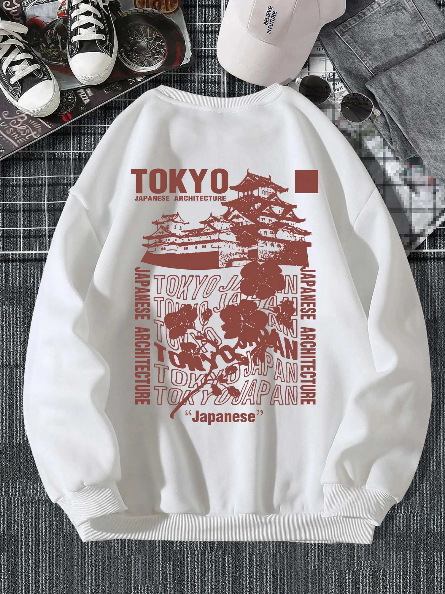 Japanese Tokyo Sakura Spring Casual Women Pullover Sweatshirt Warm Soft Hoodies Loose Crewneck Fleece Female Clothing Z250719