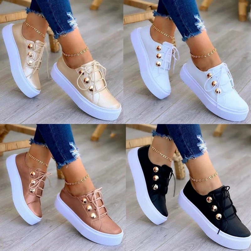 Summer White Women Shoes Fashion Round Toe Platform Shoes Plus Size Casual Sneakers Lace Up Flats Women Slip On Tennis Shoes 250717