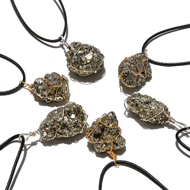 Natural Pyrite Crystal Pendant Necklace Wen Men Rease Anxiety Jewelry Reiki Energy Iron Rough Ore Mineral Specimen Necklaces W250718