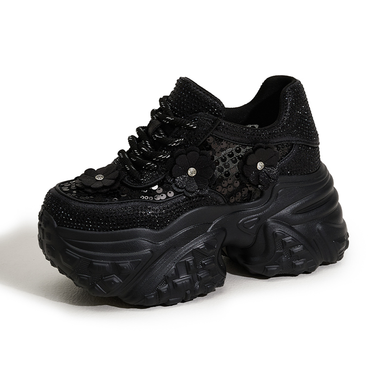 Dad Shoes - Women's Thick-soled High-heel Shoes for Summer 2025 - Best-selling Style with Glitter and Hollow Design - Breathable Mesh Upper - Ver