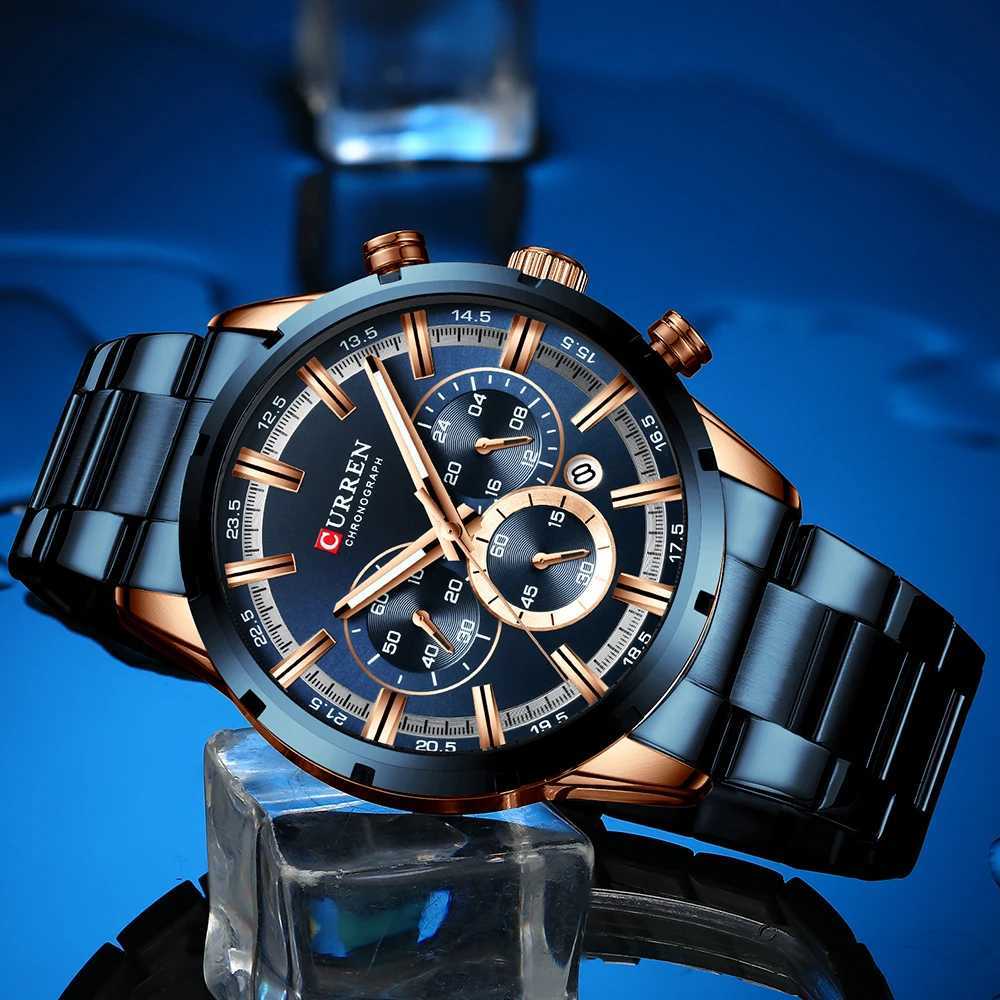 urrent Mens Watch Blue Dial Stainless Steel Band Date Mens Business Male Watches Waterproof Luxuries Men Wrist Watches for Men W250718