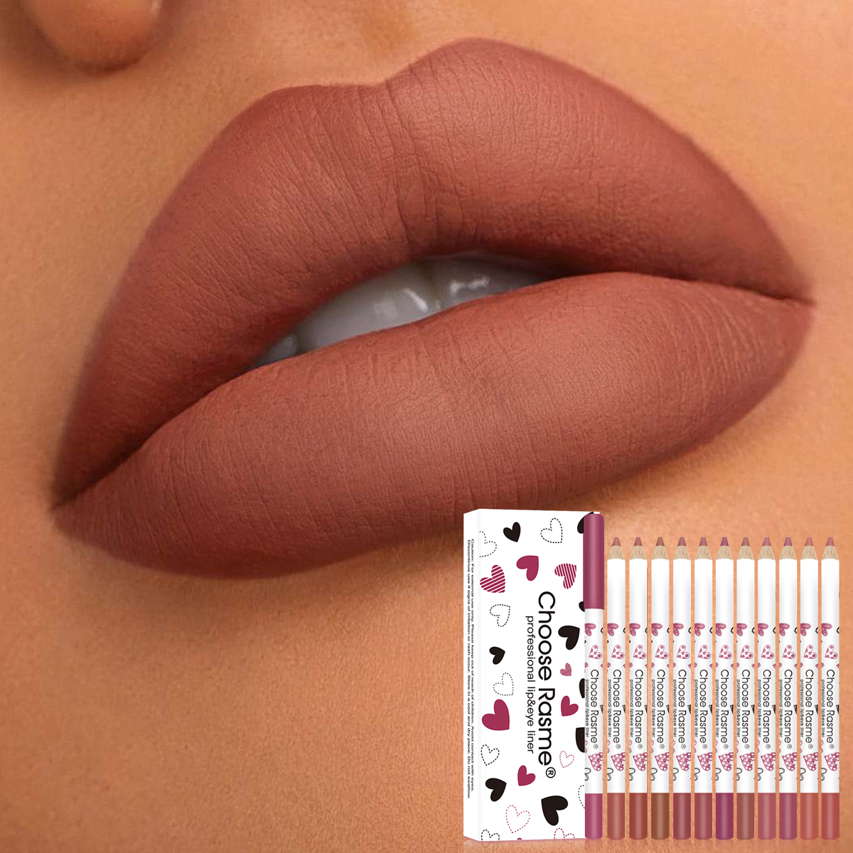 Choose Rasme 12PCS Heart-Shaped Lip Liner Set - Waterproof Matte Lip Pencils, Cute Love Design Long Lasting Lipstick Outline Makeup Kit