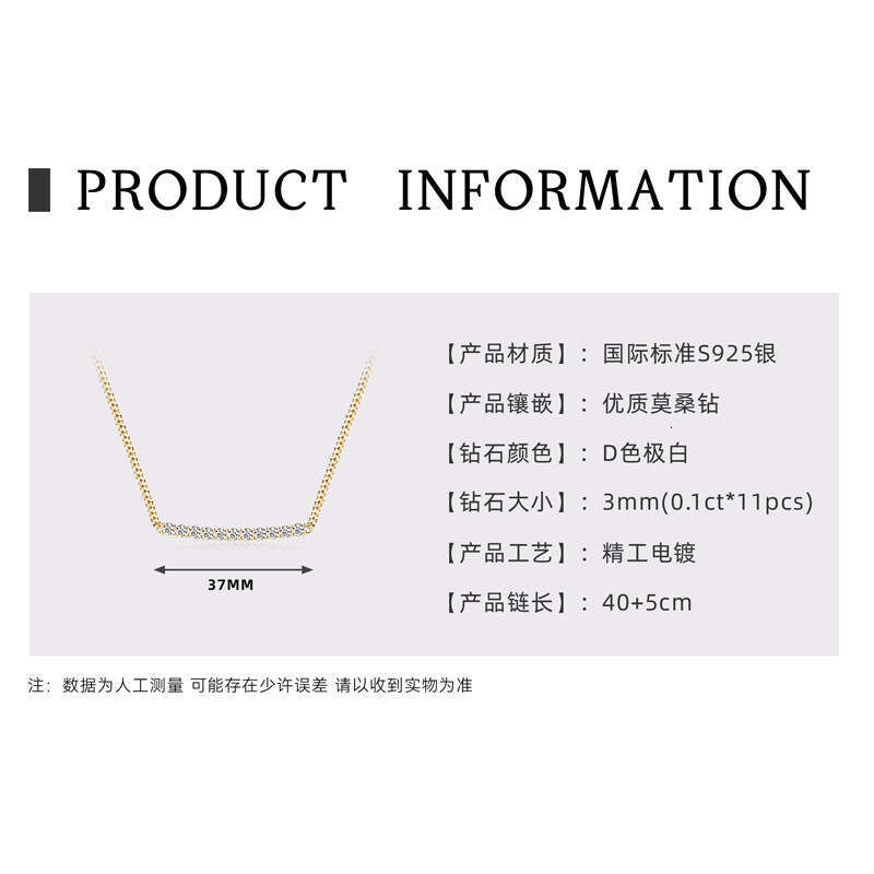 Fashion Design Sense Light Smile Necklace Moissanite Sterling Sier Gold-Plated Row Dia Pendant New Model