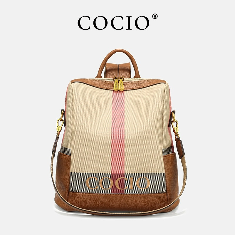 COCIO designer Grid patterned large capacity fashionable casual backpack mens and womens multifunctional travel bag