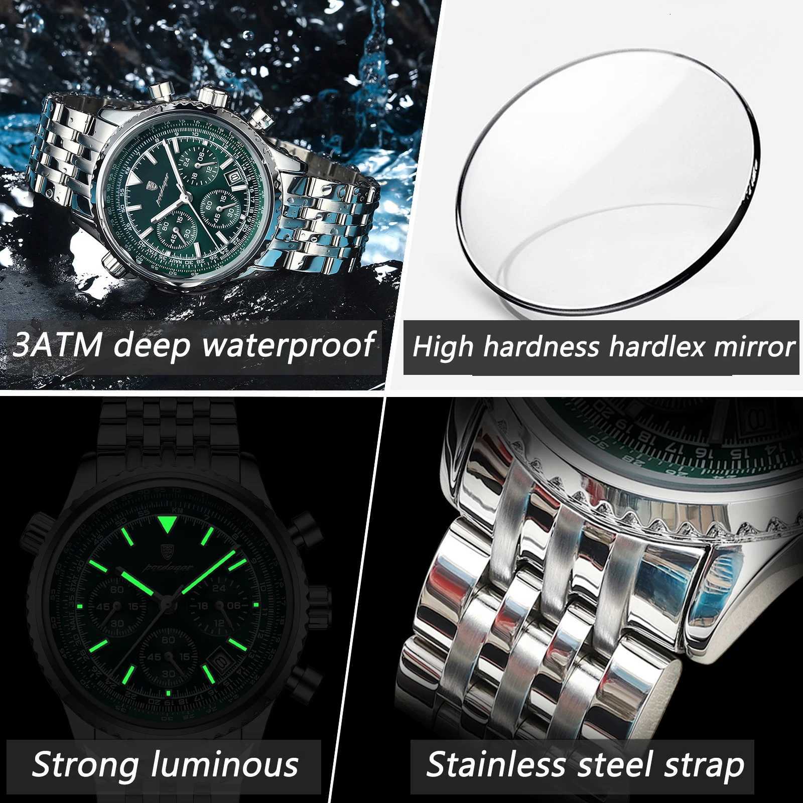 POEDAGAR Luxury Watches For Men Date Chronograph Stainless Steel Man Watch Waterproof Luminous Sport Military Mens Quartz Watch W250718