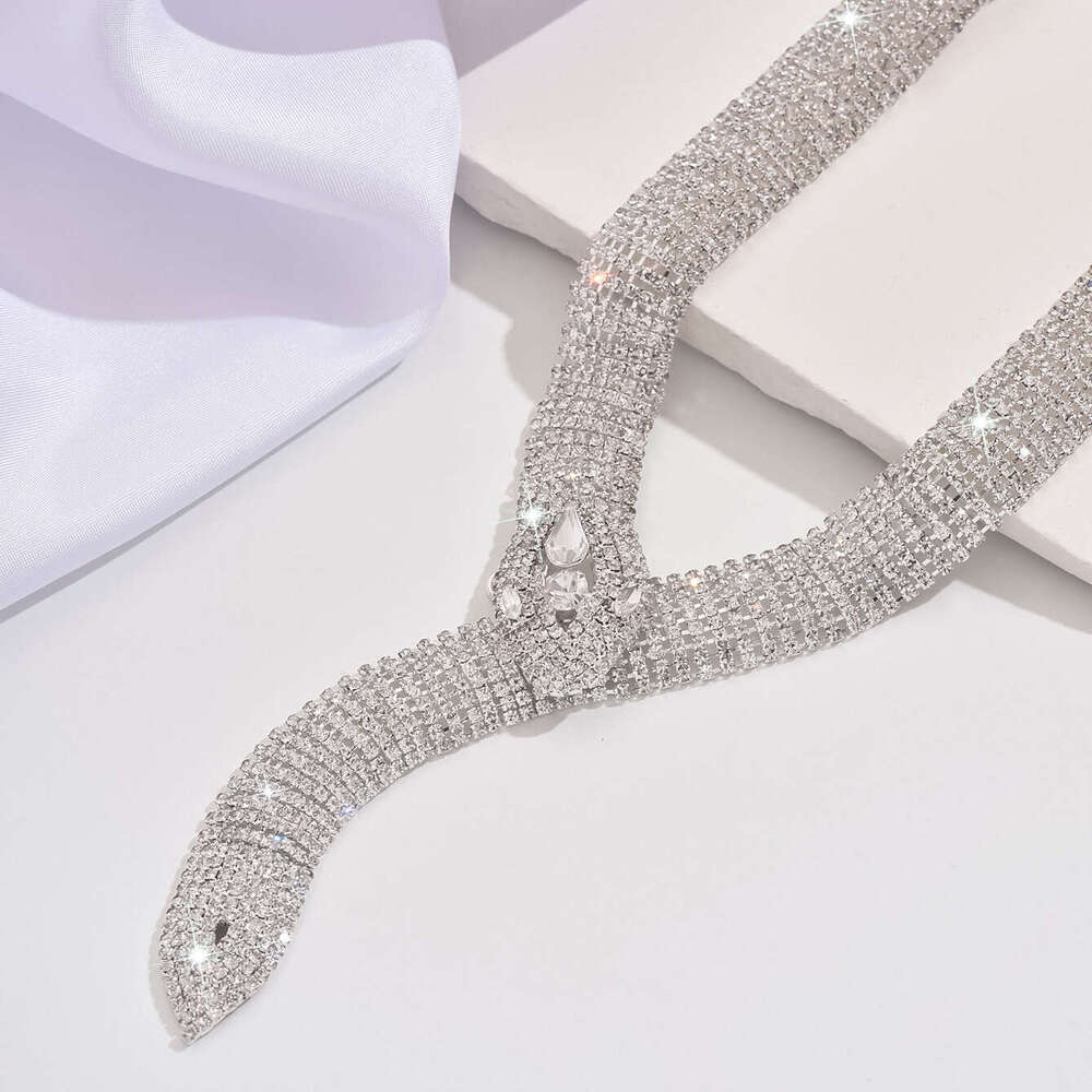 New Accessories Personality Exaggerated Full Dia Necklace Fashion Long Snake-Shaped Choker Snake Bone Chain Necklaces