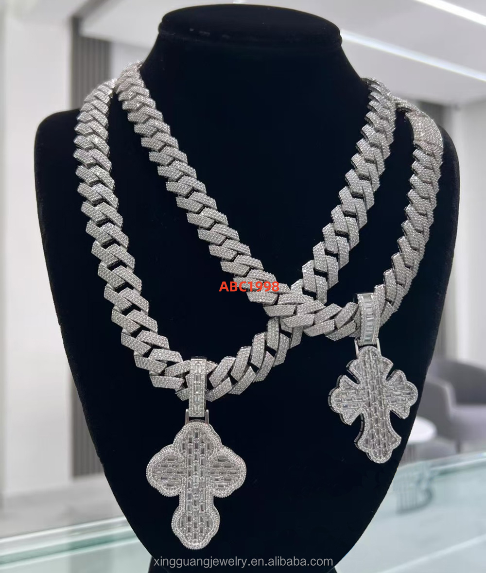 Matching Popular Cross Pendant Pass Diamond test baguette Moissanite Solid Silver Pendant Custom Prayer Pendants Jewelry