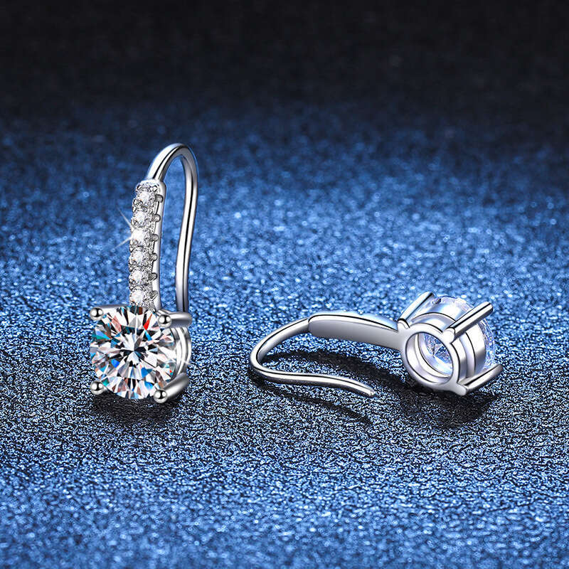 S Pure Sier French Four-Prong Moissanite Dia D Color 1 Carat Earrings Elegant Simple Ear Hooks cc3