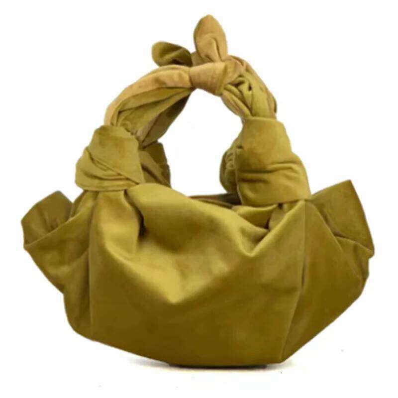 Designer Satin Knotted Bucket Totes Ruched Pleated Veet Small Pouch Purse Women Handbag Party Top-handle Bag Yellow Red