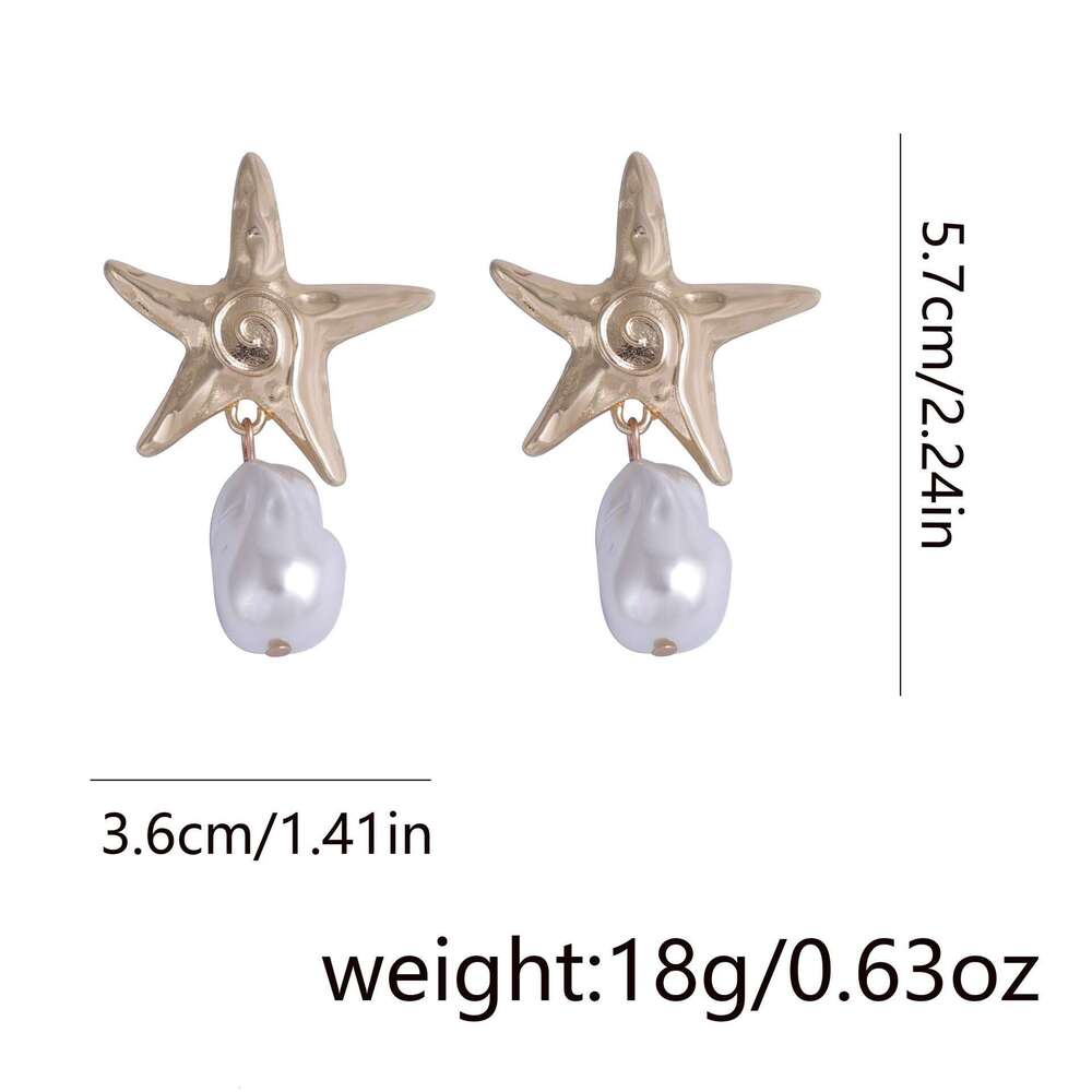 Fashionable High-End Alloy Starfish Imitation Pearl Pendant Simple Ocean Vacation Style Earrings for Women