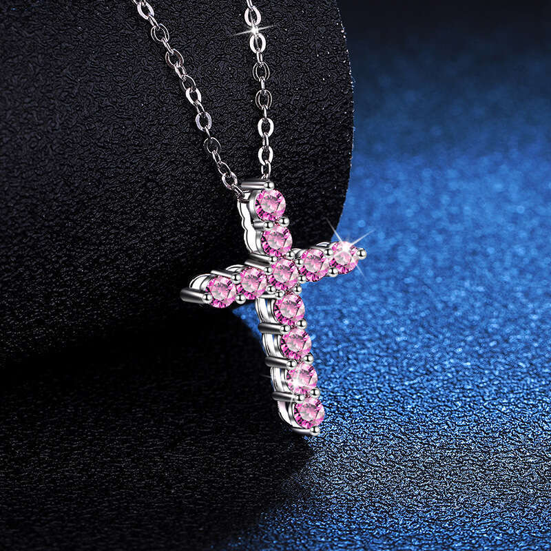 Korean and Japanese Hip-Hop Full Dia Colorful Pendant S Sterling Sier for Women Classic Cross Moissanite Necklace 690