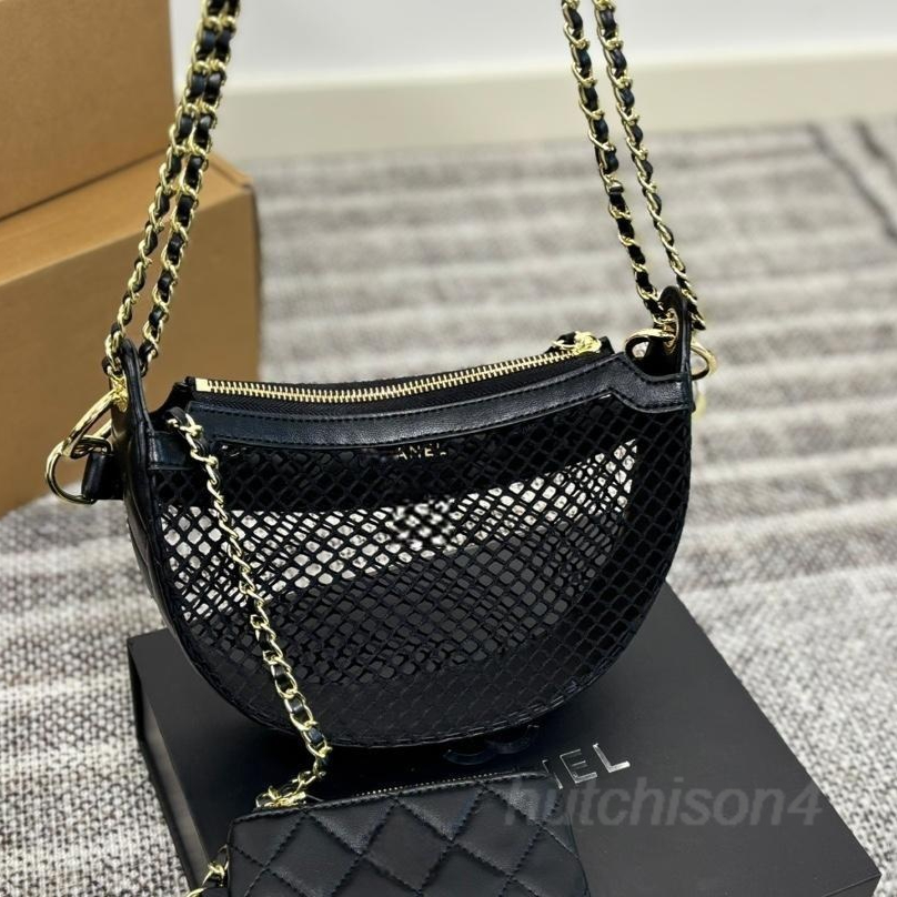 Crossbody fashion openwork mesh moon bag summer new lambskin diamond underarm bag