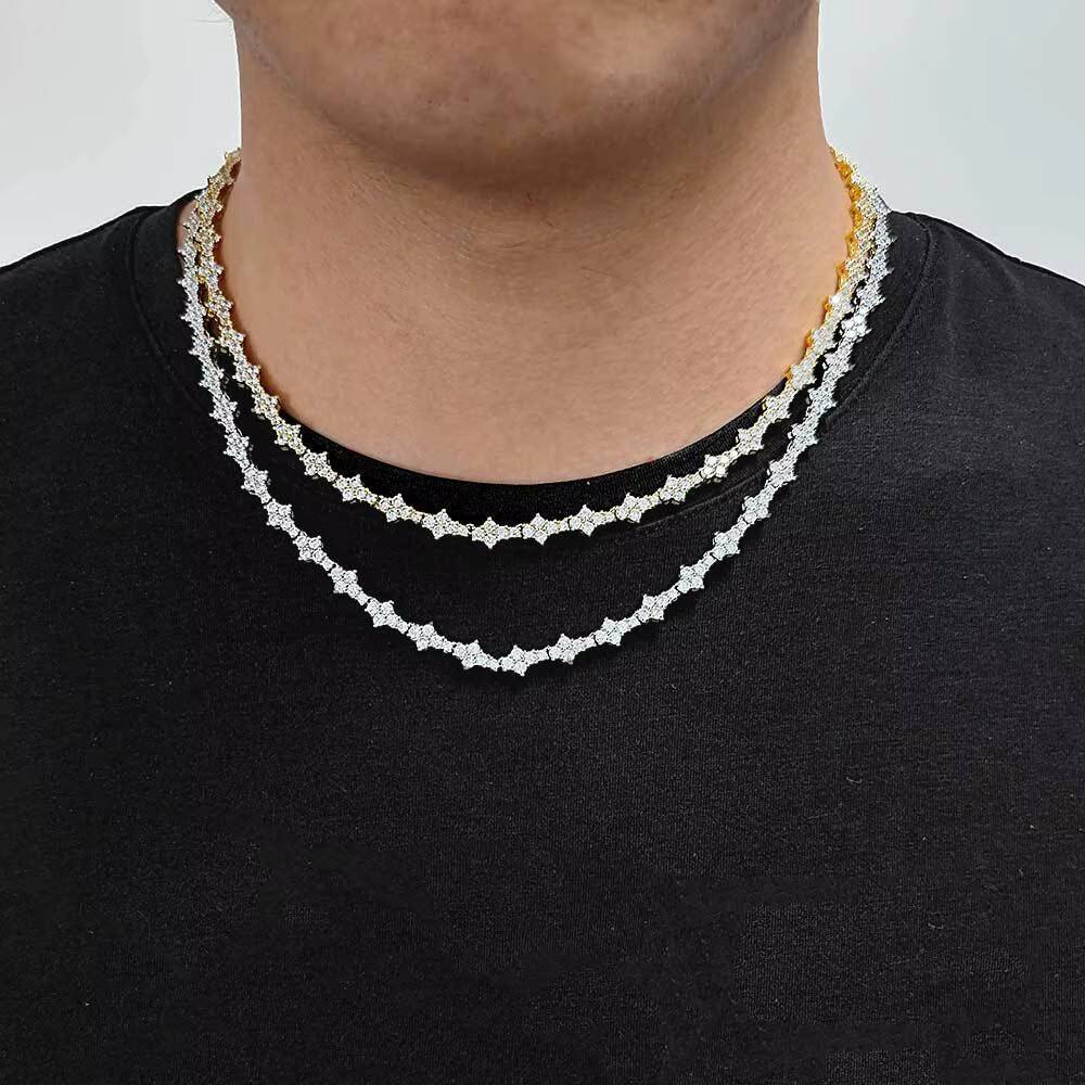 Customizable S925 Silver Tennis Chain Necklace 6.5mm Moissanite Hip Hop Style for Ladies-Europe and United States