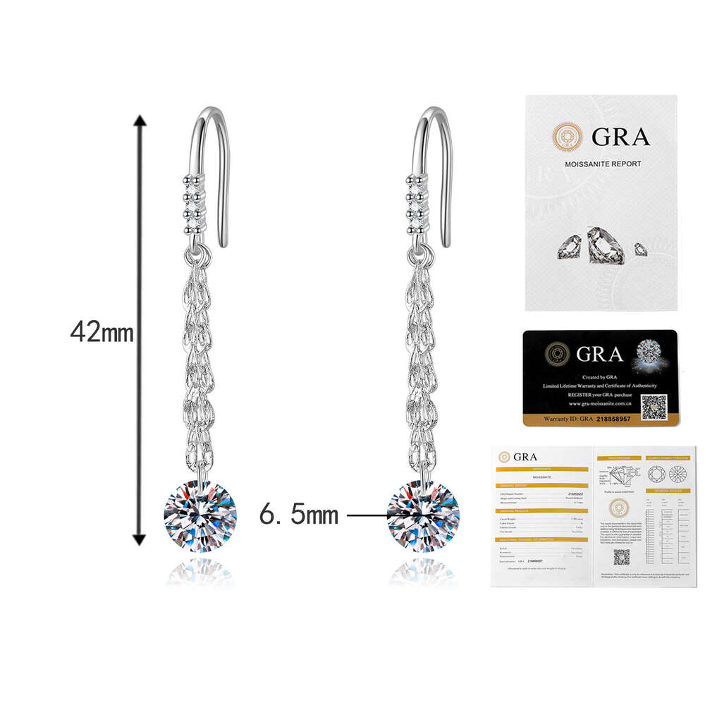 Moissanite Chinese Style National Trend Phoenix Tail Chain Elegant High-end Tassel Starry Sky Earrings Ear Thread 791