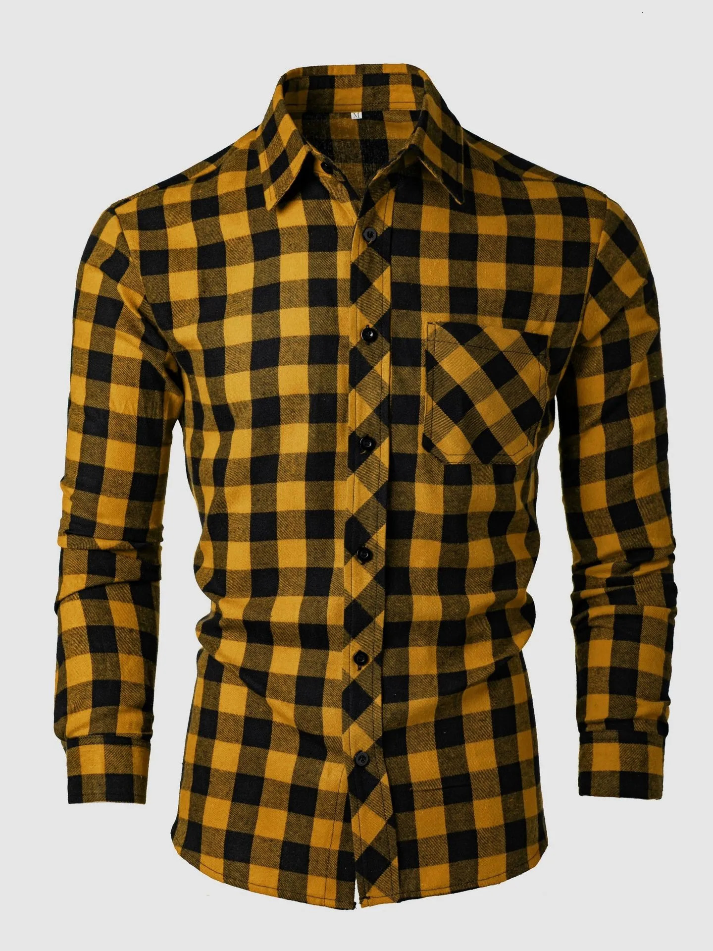 Mens Spring and Autumn Leisure Long Sleeve Lapel Plaid Shirt 250717