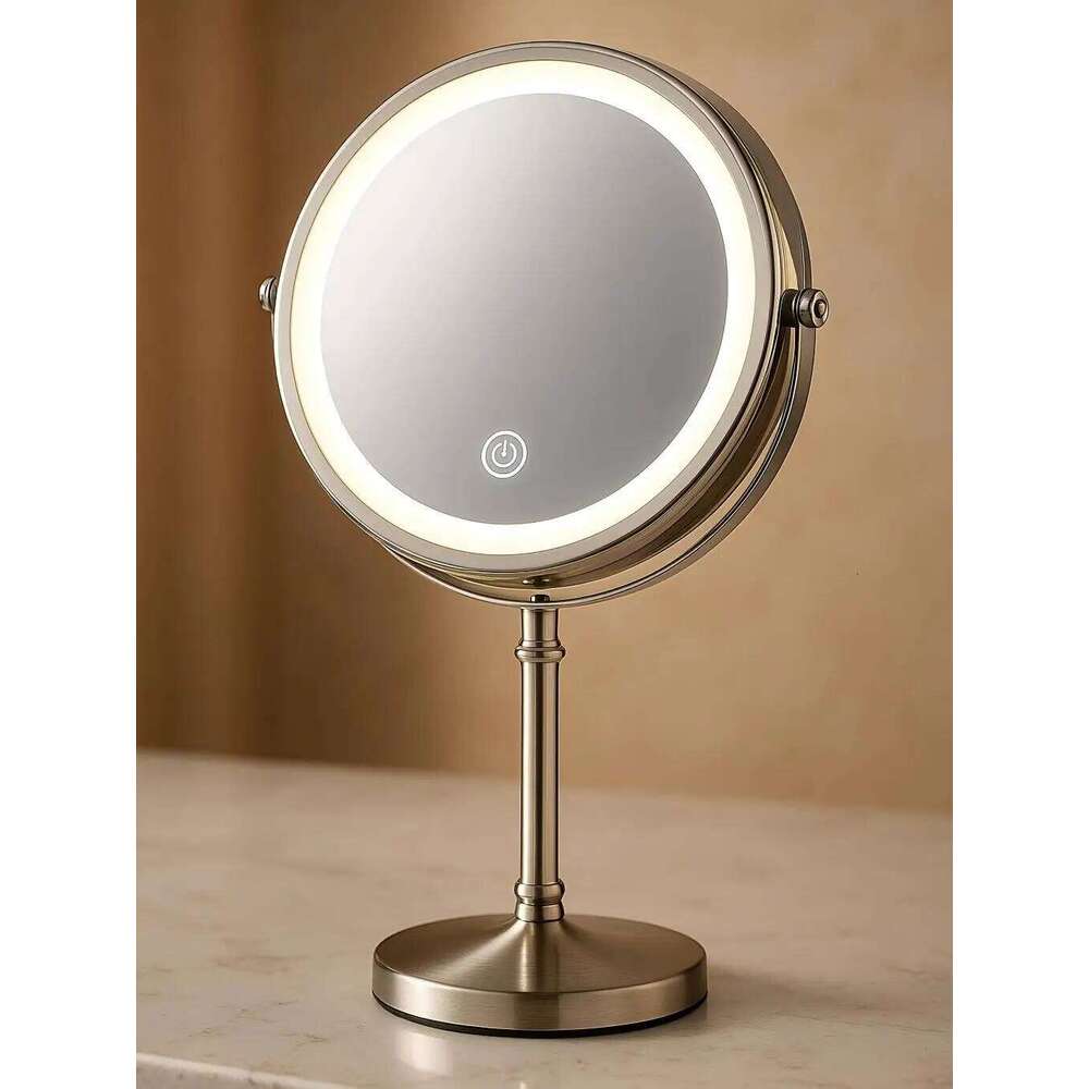 8 Inch Gold Makeup With USB Charging 10X Magnifying Vanity Backlit Adjustable Light Standing Cosmetic Mirror