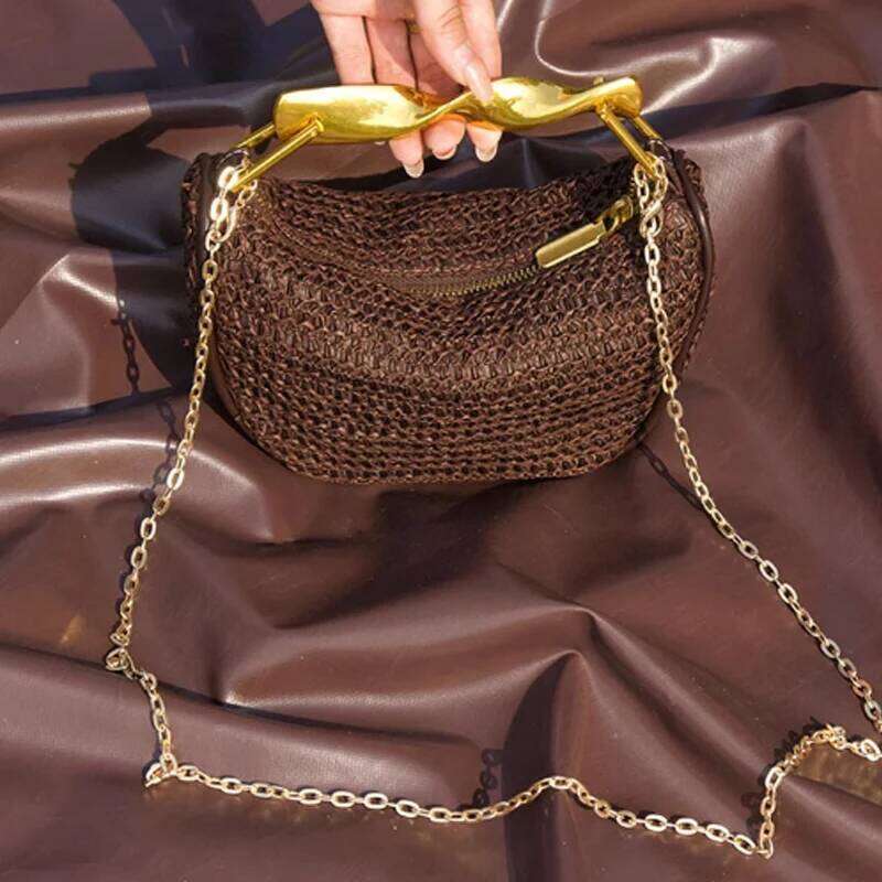 New Leisure Vacation Beach Women's Fashion Grass Woven Versatile Dumpling Metal Handbag Shoulder Crossbody Bag