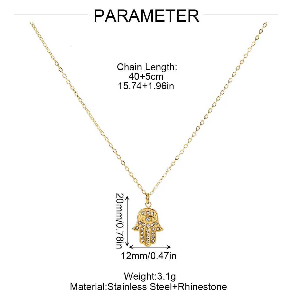 Waterproof Stainless Steel Devil Eye Hamsa Hand Charm Necklace 14K Gold Color Dainty Pendant Choker Jewelry For Women Daily Wear W250718