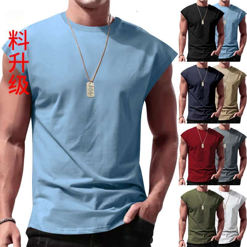 Cross-Border New Sleeveless T-Shirt Summer Casual Sports Loose Men's Short Sleeve Base 2025 Shirt Men