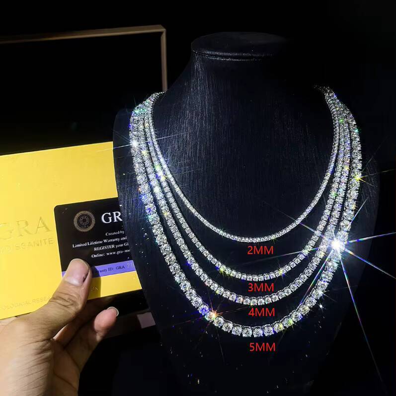 Moissanite Tennis Necklace 925 Sterling Silver 2mm 3mm 4mm 5mm Lab Grown Moissanite Stone Customized Tennis Necklace