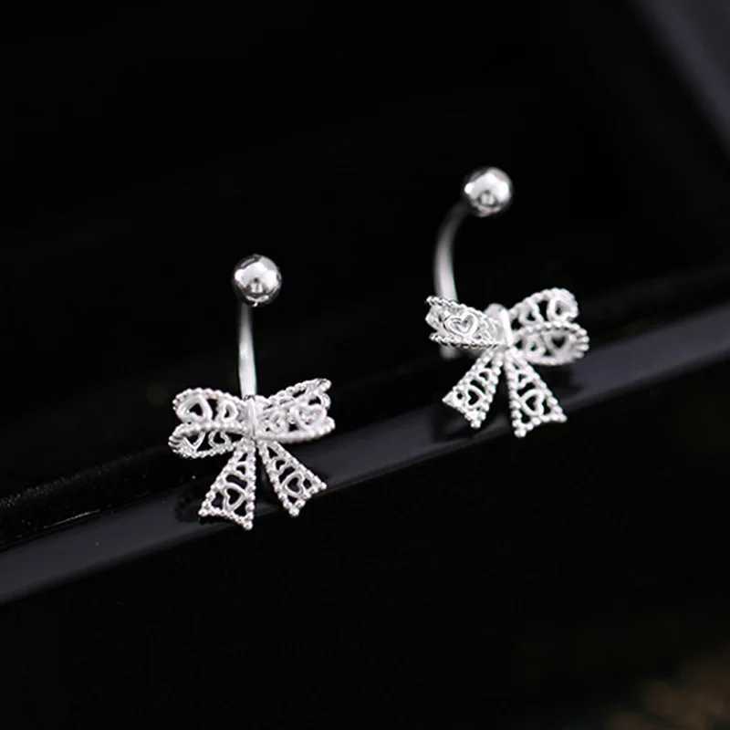 925 Sterling Silver Lace Heart Hollow Bow Screw Buckle Puncture Stud Earrings for Women Fine Jewelry Minimalist Accessories XJ250718