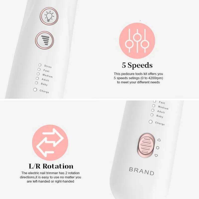 Professional Portable Electric Nail File Set 5 Speeds Hand Foot Care Tool for Calluses Thick Nails Grind Trim Polish Cuticle