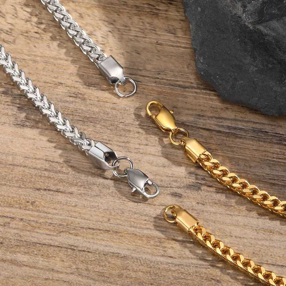 50pcs Punk Rock Tail Franco Chain Necklaces for Men Boys Gold Plated Stainless Steel Cuban Links Collar Cool ie Jewelry W250718