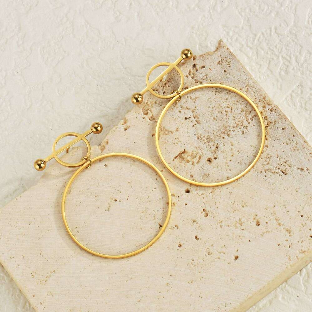New INS Style Internet Celebrity Geometric Hoop for Women, Niche Personality Stainless Steel Gold-Plated Earrings