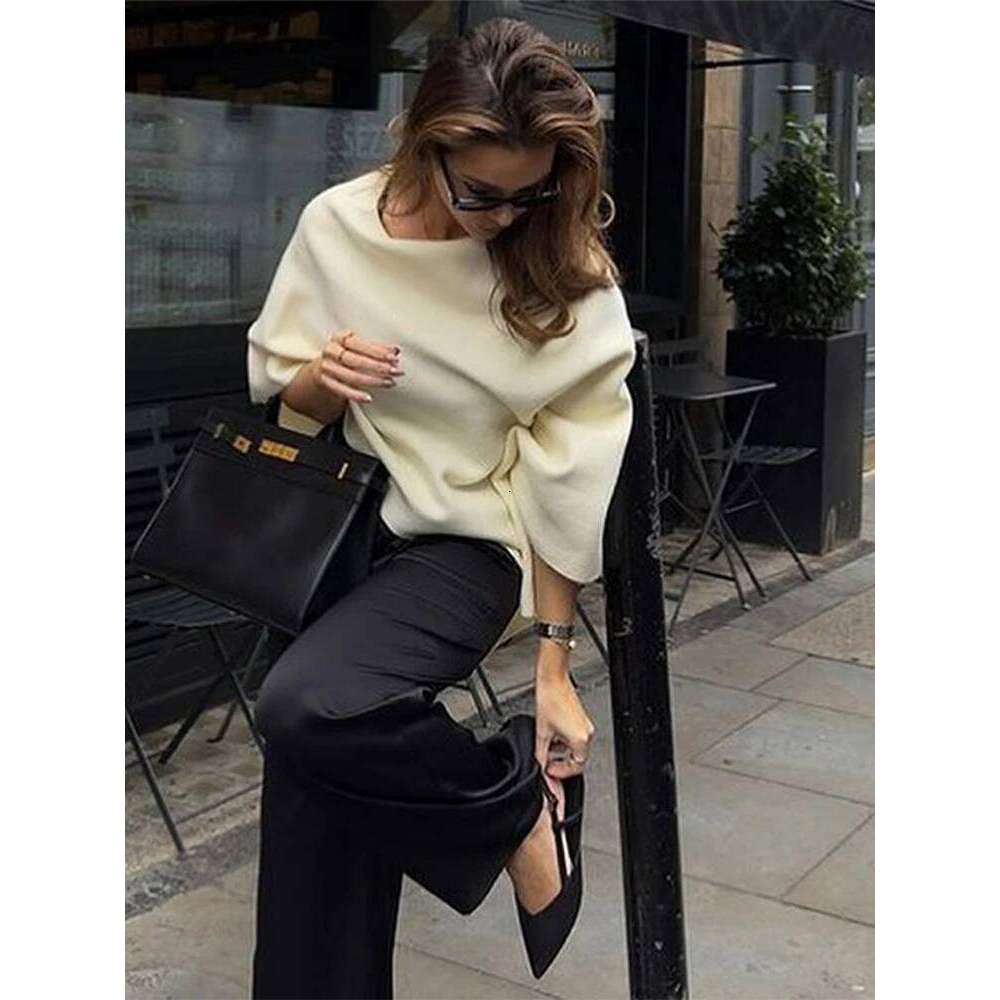 Draping Irregular Shawl Pullover Knitwear Loose Elegant Knitted Cape French Minimalist Cloak Knit Sweater Women Fashion Top New