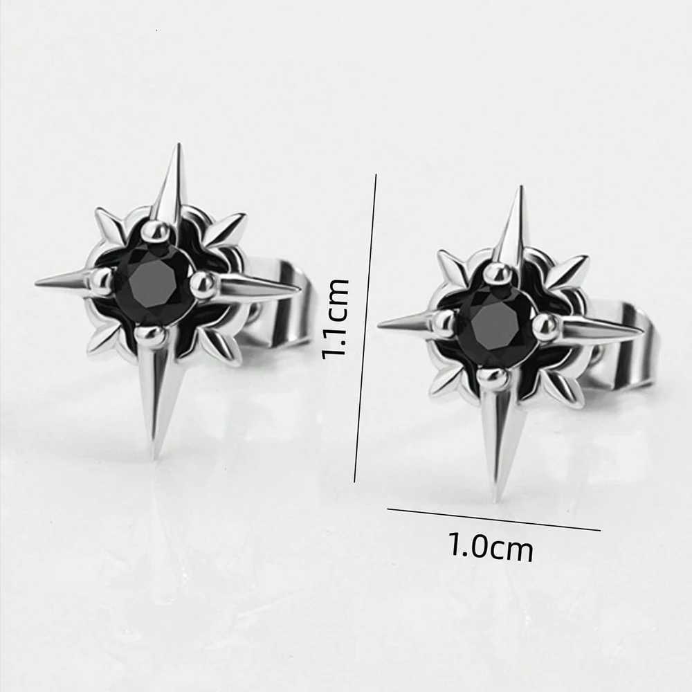 Black CZ Metal Star Earring Stud For Men Women Hip Hop Style Antique Silver Color Star Clear Crystal Couple Stud Earrings XJ250718