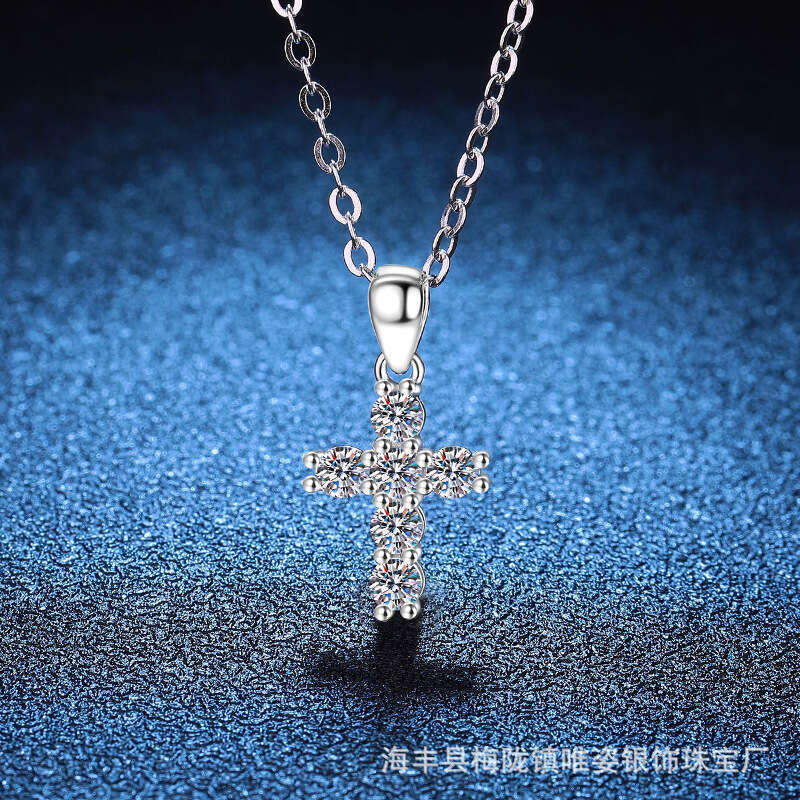 Sterling Sier Pendant Full Dia Simple Korean Style Cross 60 Points D Color Moissanite Necklace 830